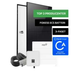 Komplet 10 kWp FoxESS Hybrid solcelleanlæg med 8,64 kWh batteri til alle tagtyper