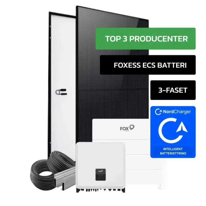 Hybridproduktbillede ECS-nordcharger PRO Komplet 20 kWp FoxESS Hybrid solcelleanlæg med 8,64 kWh batteri til alle tagtyper